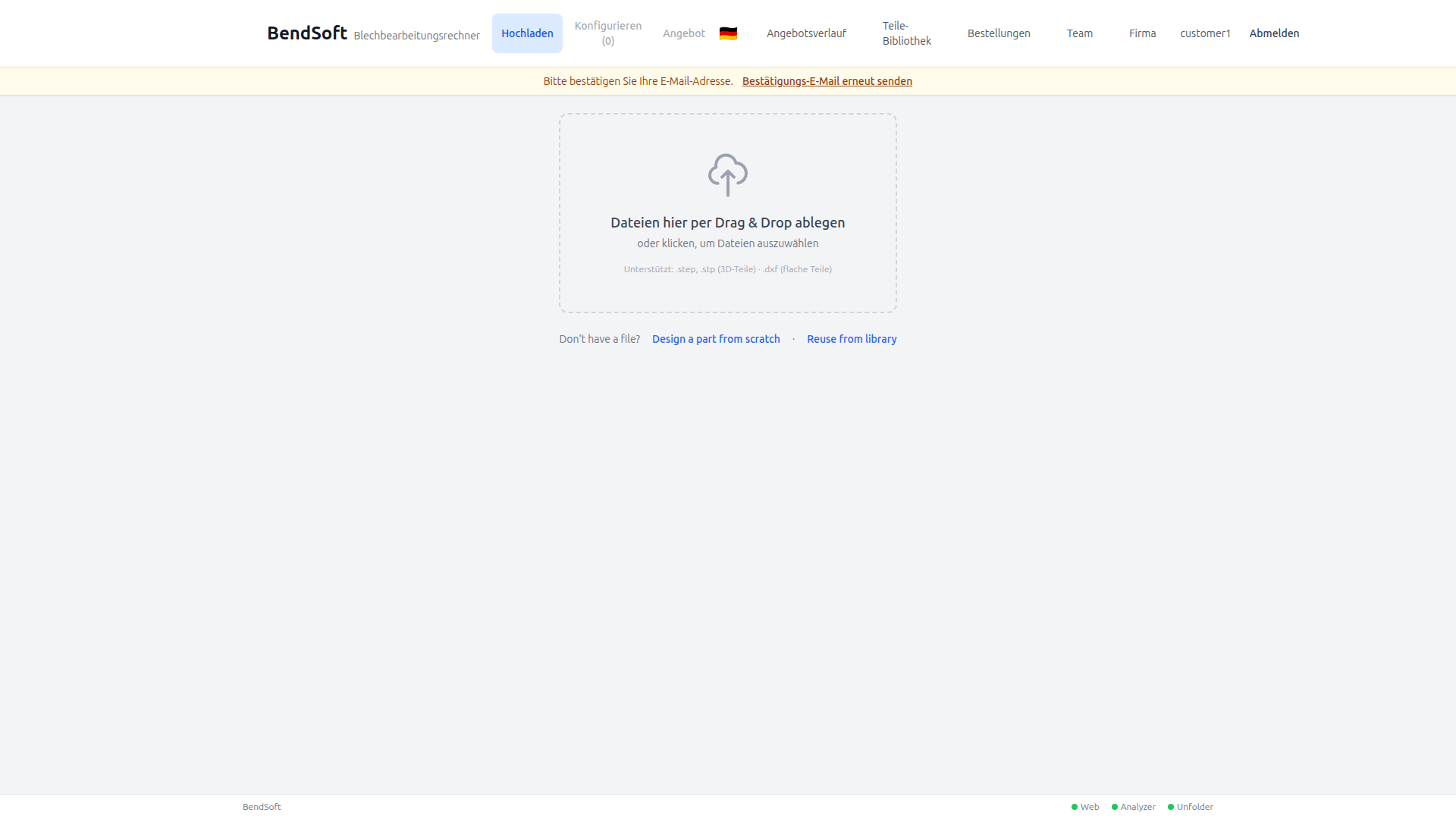 Self-Service für Kunden — Optionales Kundenportal: OEMs laden Teile hoch und erhalten ein sofortiges Angebot innerhalb der von Ihnen festgelegten Preisspannen.