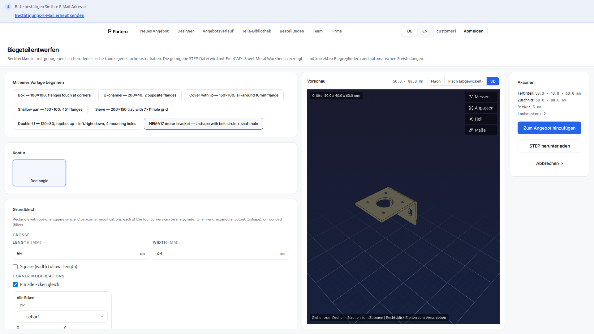 3D-Designer — Vollständige 3D-Modellierung und -Visualisierung, mit derselben Pricing-Engine nachgelagert.